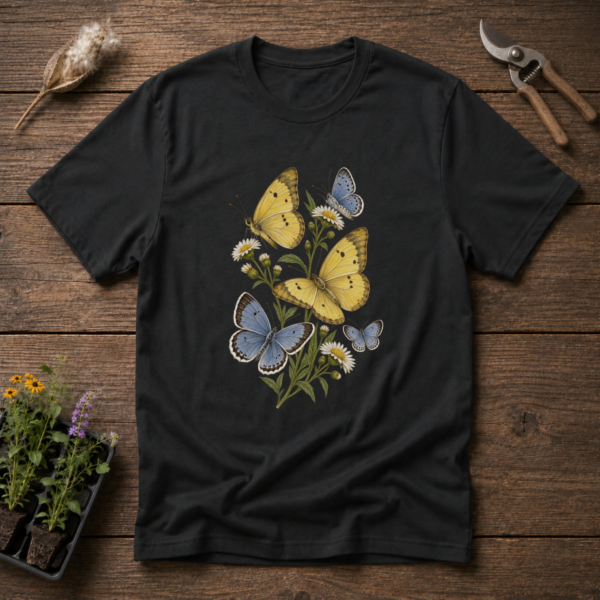 Blue Sulphur Butterflies T-Shirt in Black