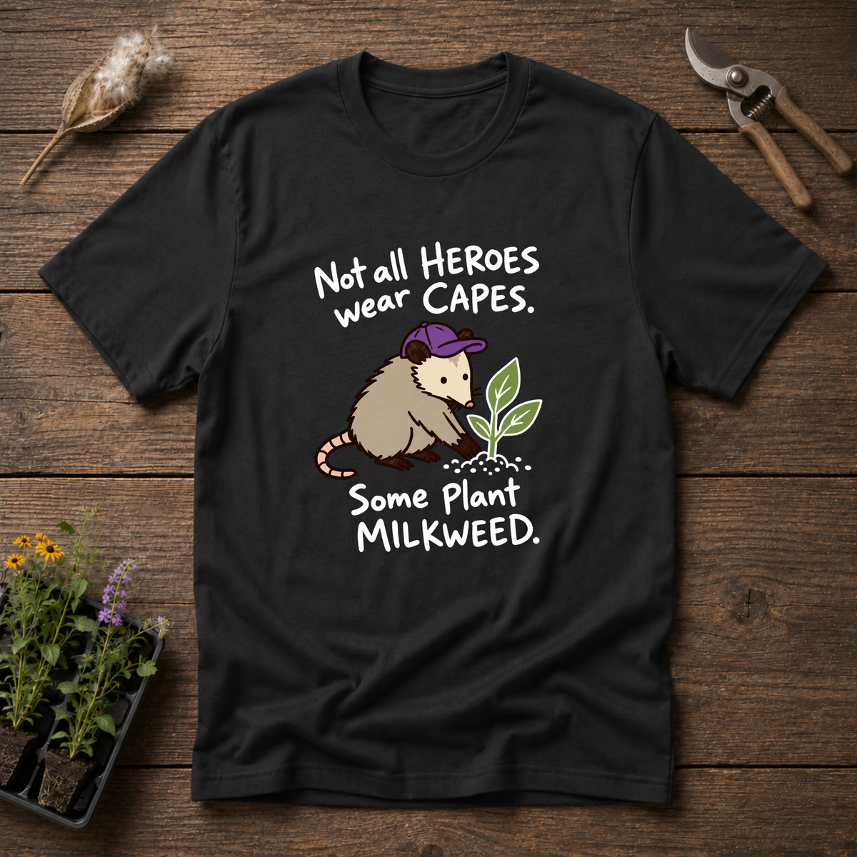 Heroes Plant Milkweed T-Shirt in Black