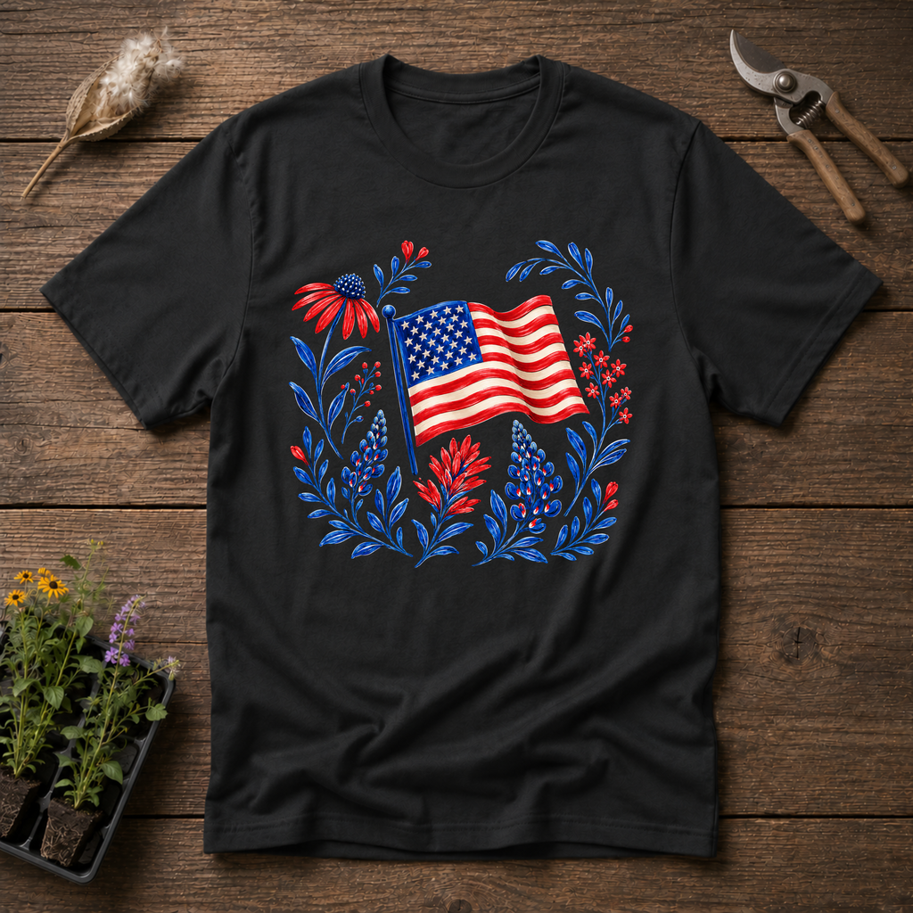 Floral American Flag T-Shirt