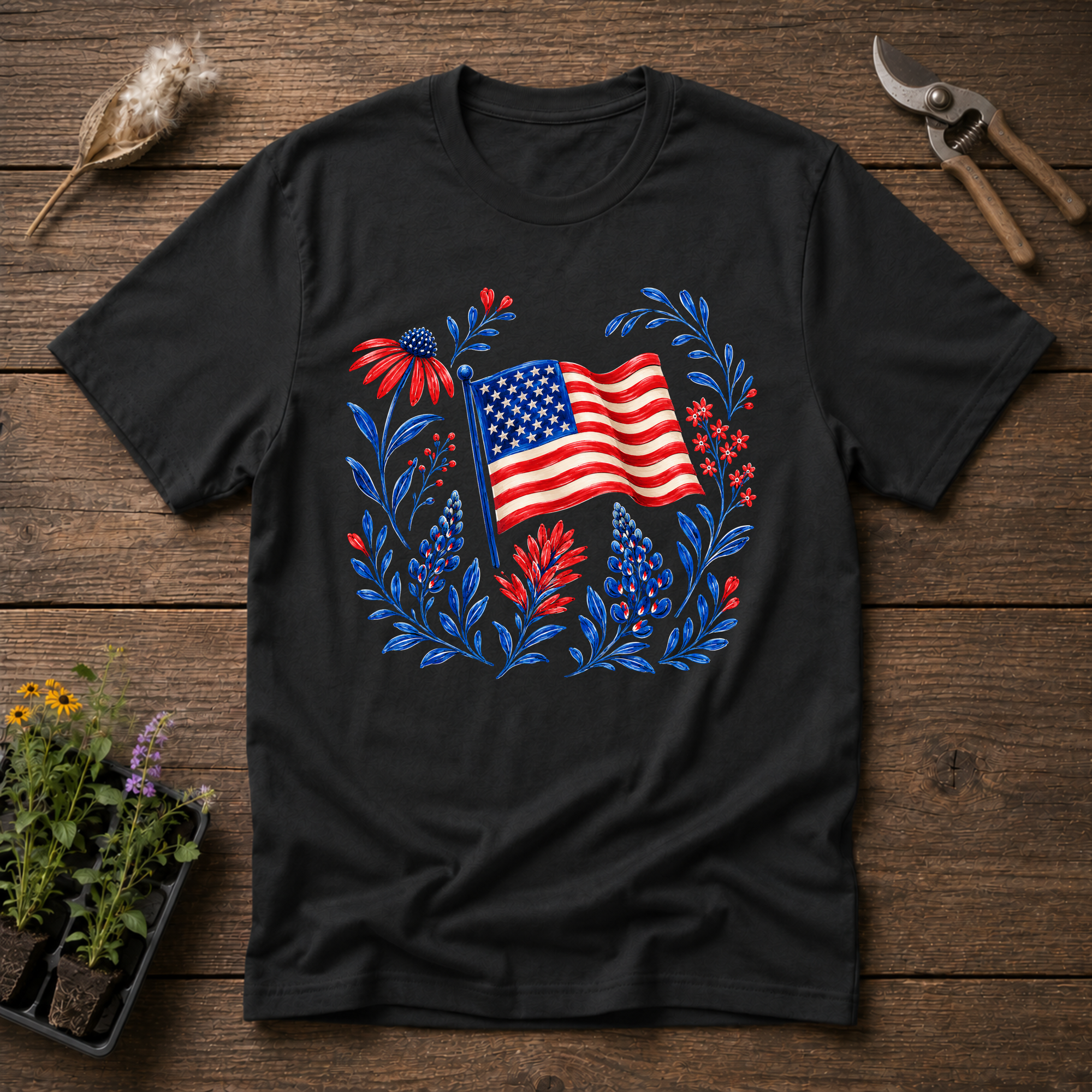 Floral American Flag T-Shirt