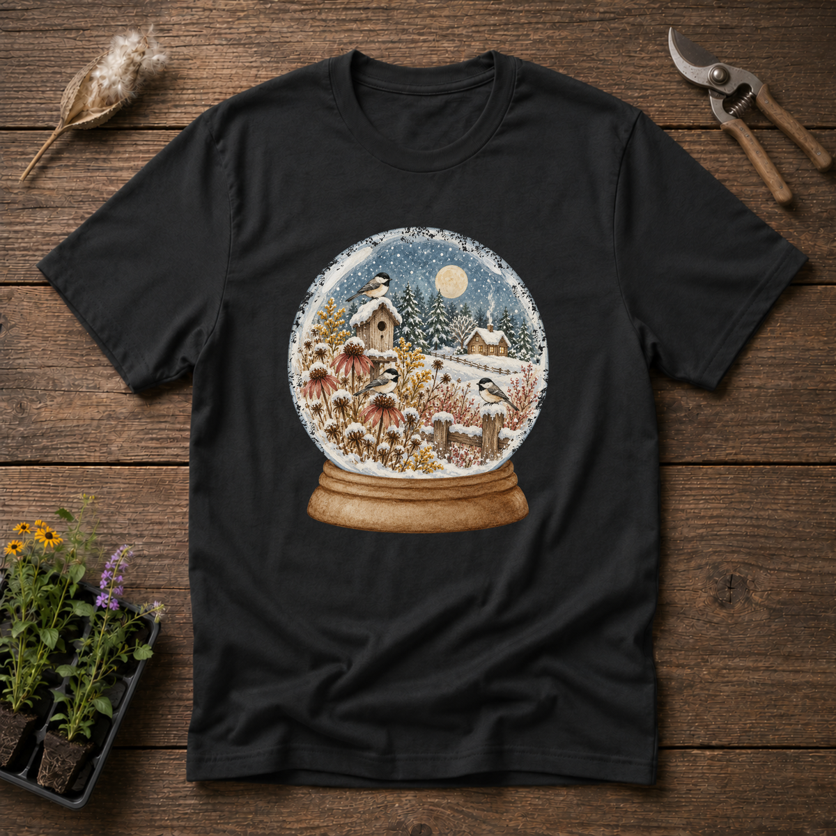Woodland Snow Globe T-Shirt in Black