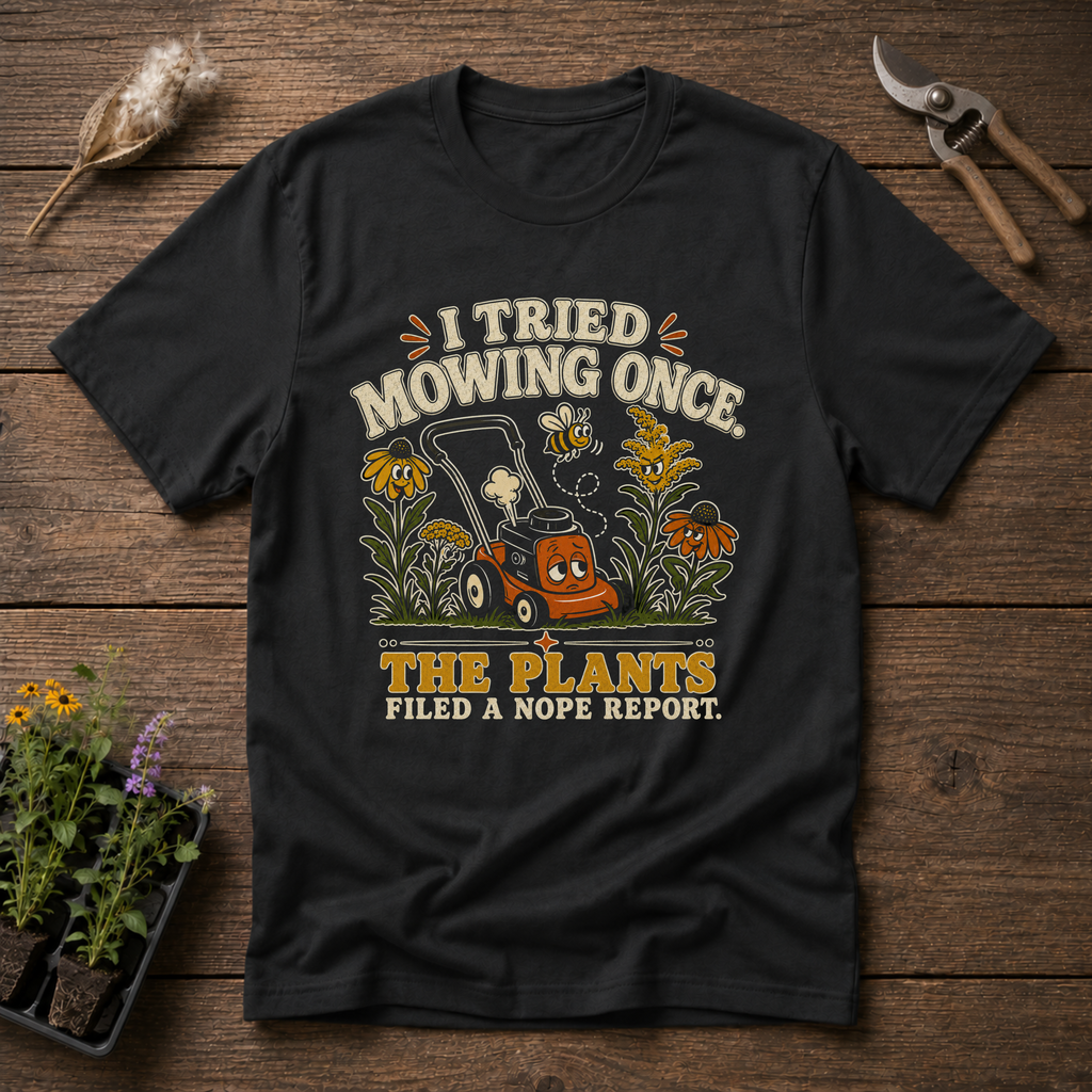 I Tried Mowing Once. The Plants Filed a Nope Report T-Shirt