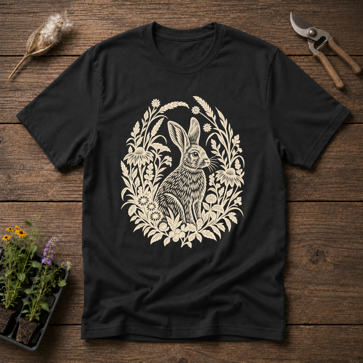 Meadowland Hare T-Shirt in Black