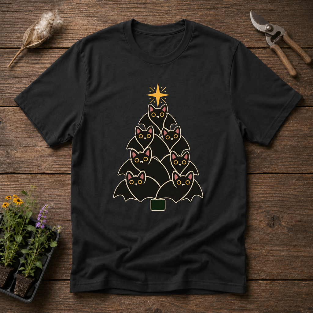 Bat Christmas Tree T-Shirt in Black