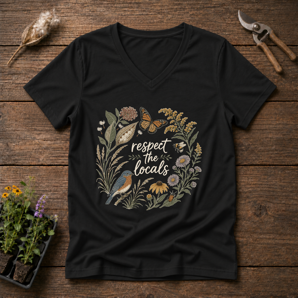 Respect The Locals V-Neck Tee in Black