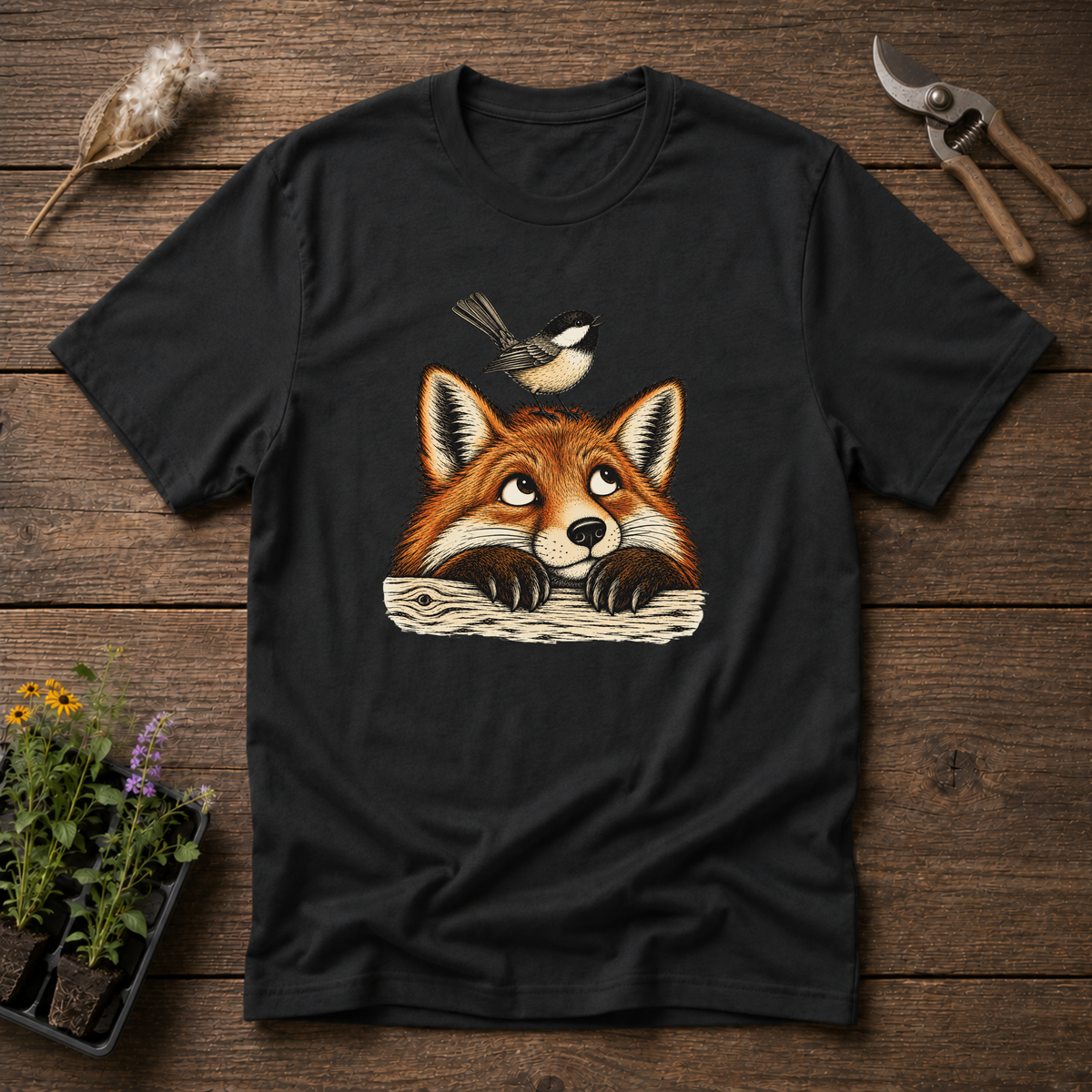 Fox & Songbird T-Shirt in Black