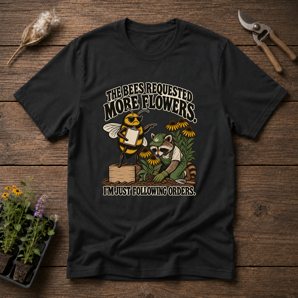 Bees Ordered Flowers T-Shirt in Black