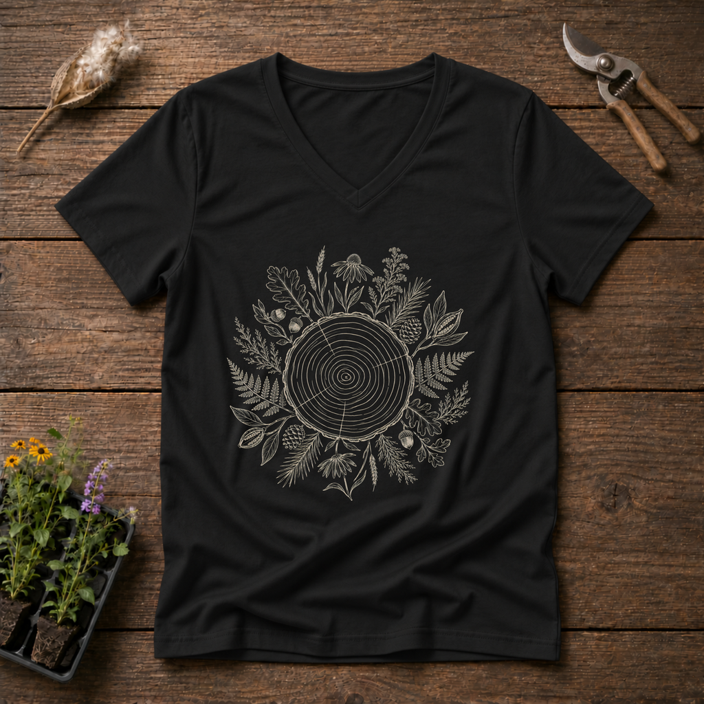 Native Forest Circle V-Neck Tee in Black