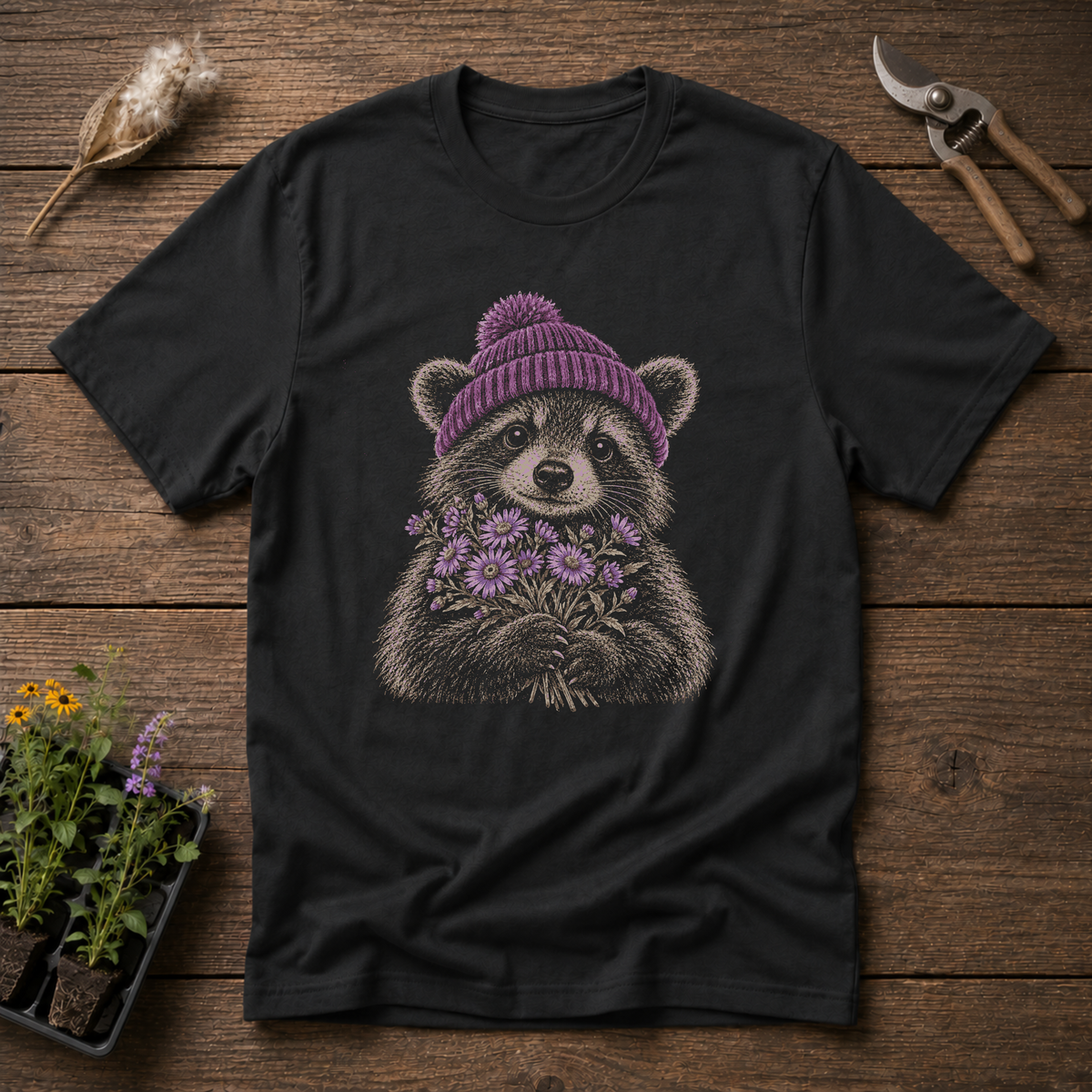 Cozy Aster Bear T-Shirt in Black
