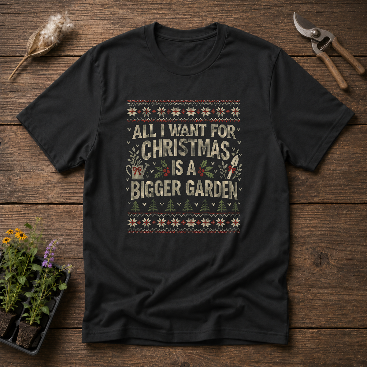 Bigger Garden Christmas T-Shirt in Black