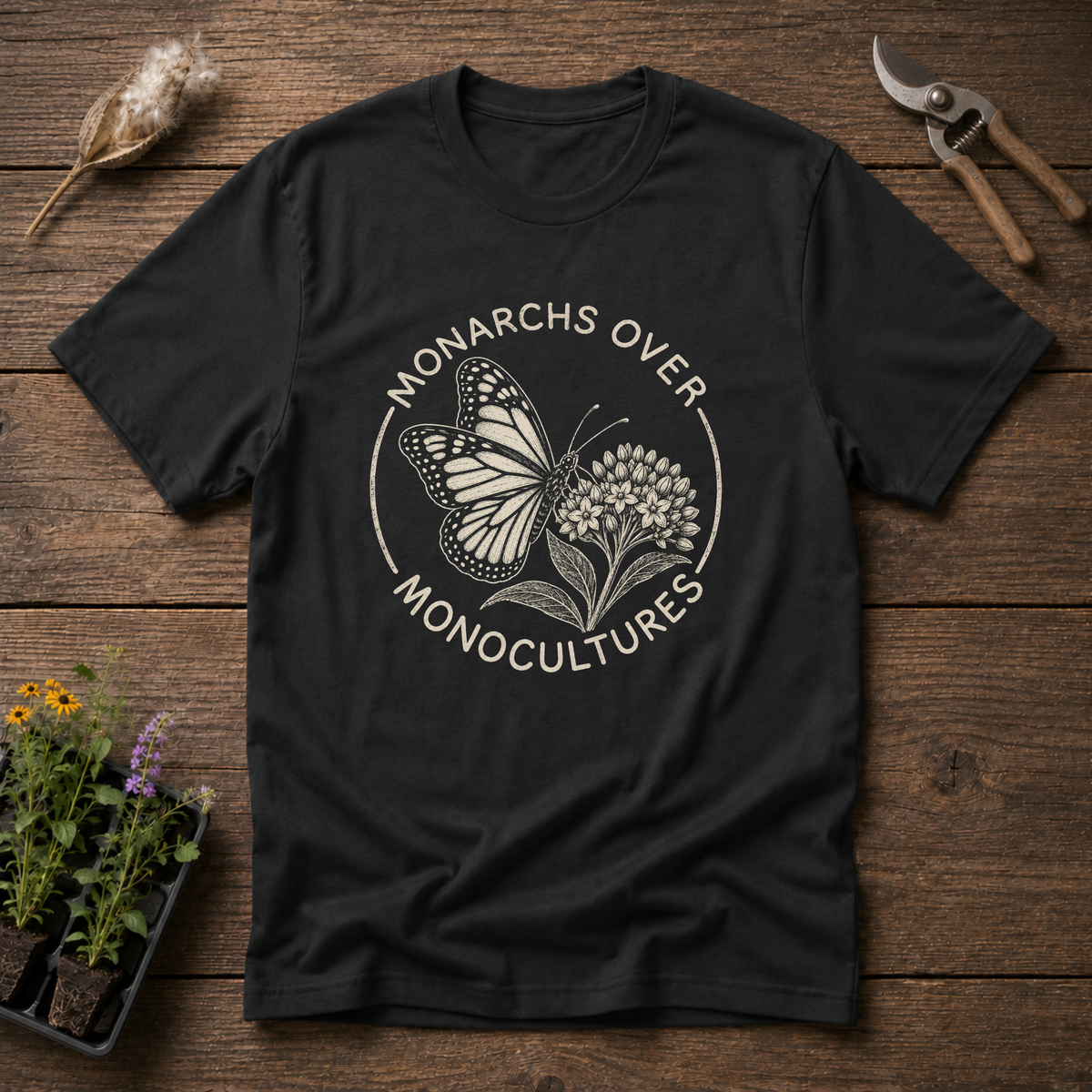 Monarchs Over Monocultures T-Shirt in Black
