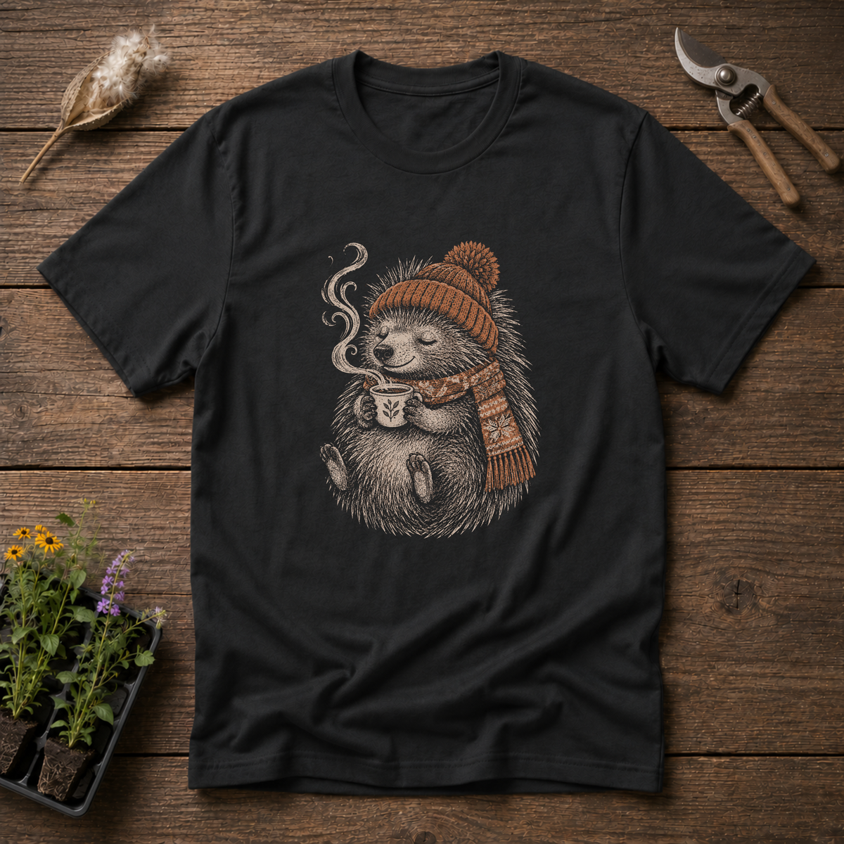 Cozy Hedgehog T-Shirt in Black