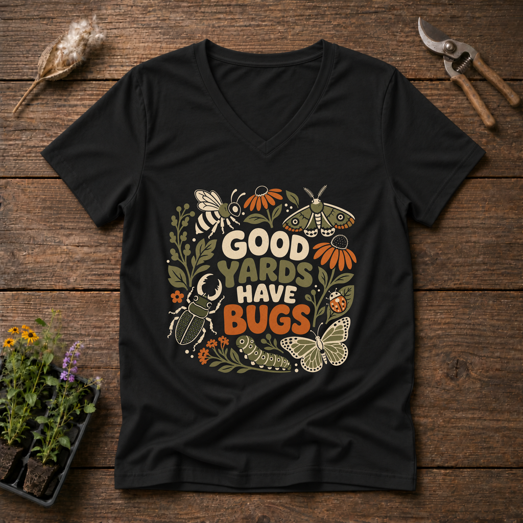 Bug-Friendly Yard V-Neck Tee in Black