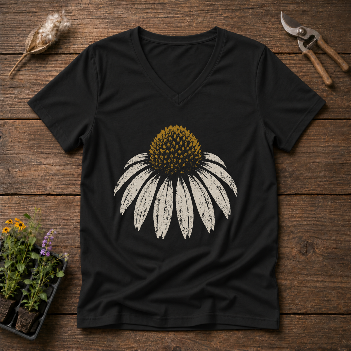 Vintage Coneflower V-Neck Tee