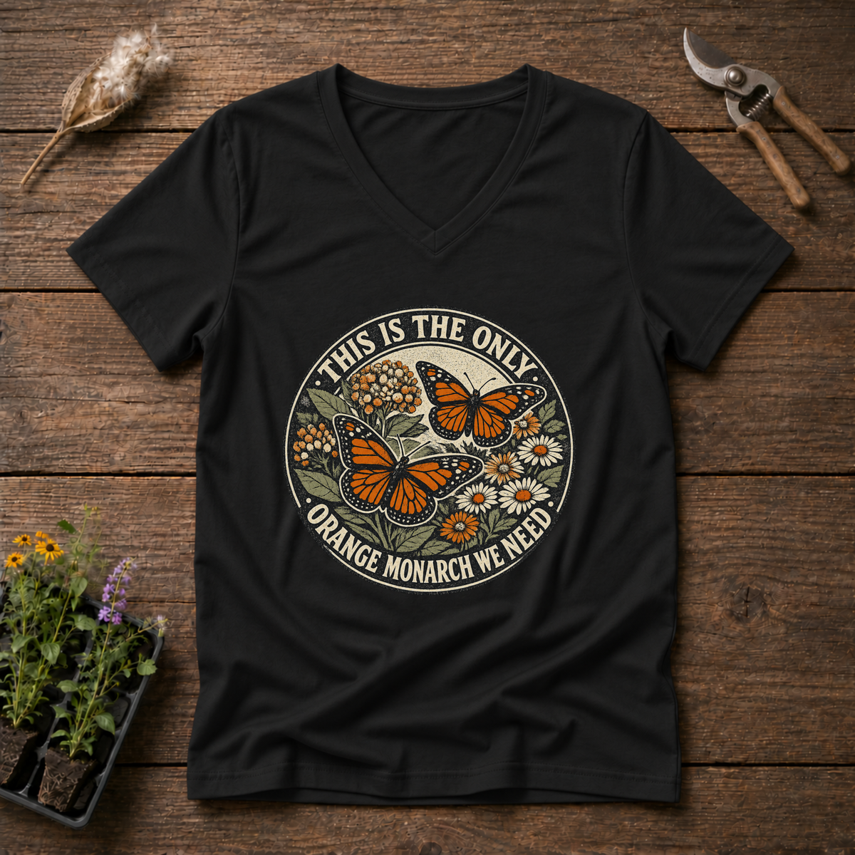 Orange Monarch Only V-Neck Tee