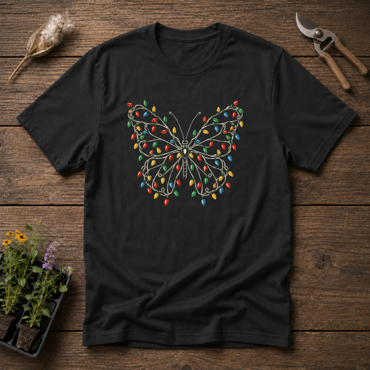 Christmas Light Butterfly T-Shirt in Black