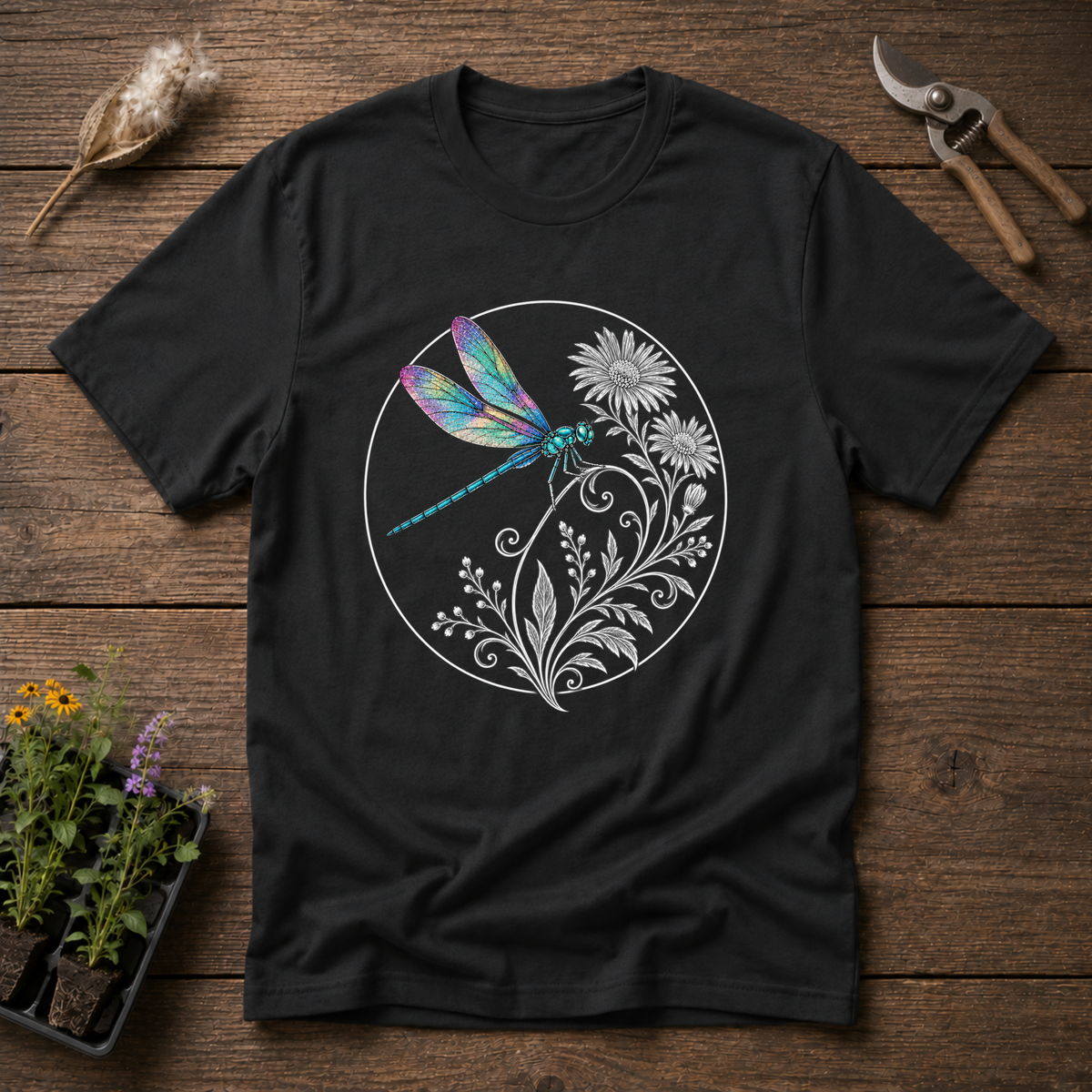 Iridescent Dragonfly T-Shirt in Black