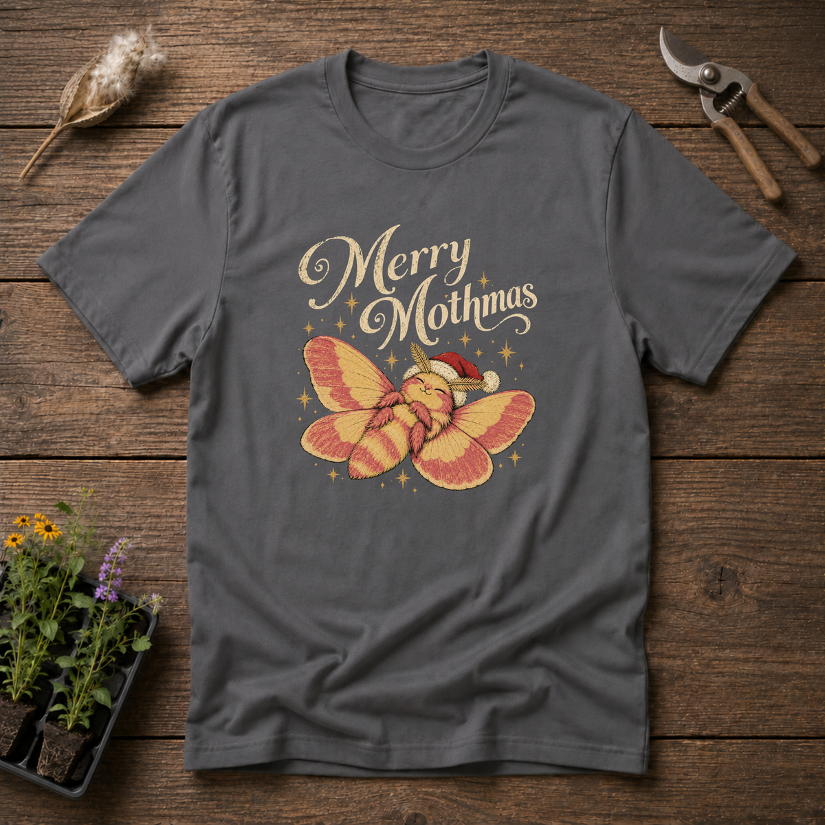 Merry Mothmas T-Shirt in Charcoal