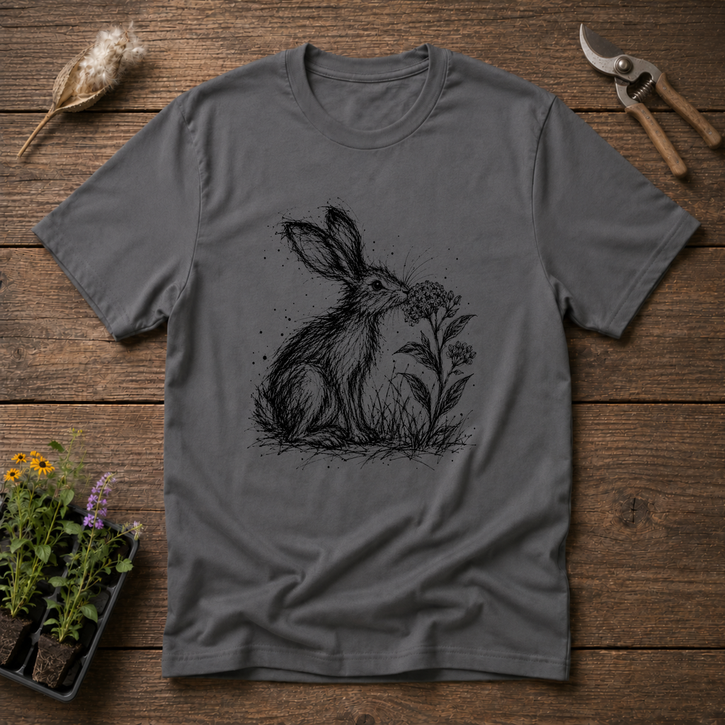 Scribble Hare Milkweed T-Shirt in Charcoal