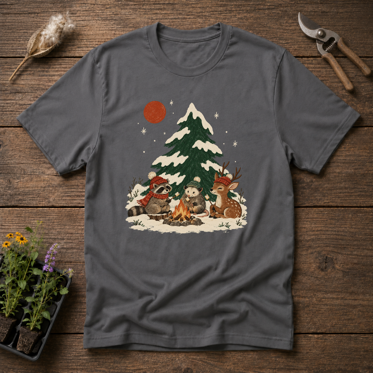 Cozy Woodland Campfire T-Shirt in Charcoal