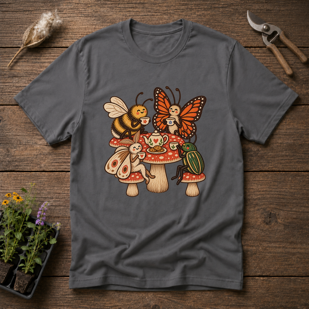 Pollinator Crew T-Shirt in Charcoal