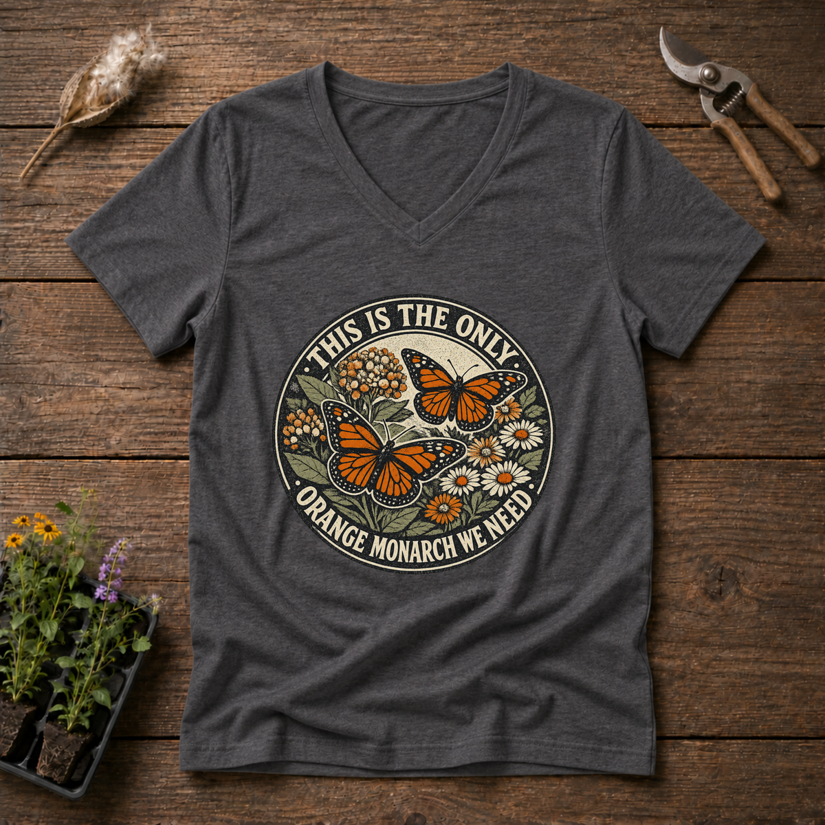 Orange Monarch Only V-Neck Tee