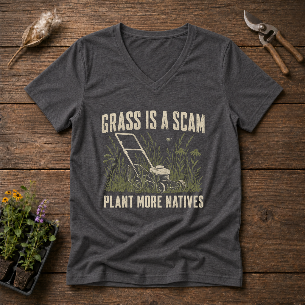 Turf Scam V-Neck Tee in Charcoal