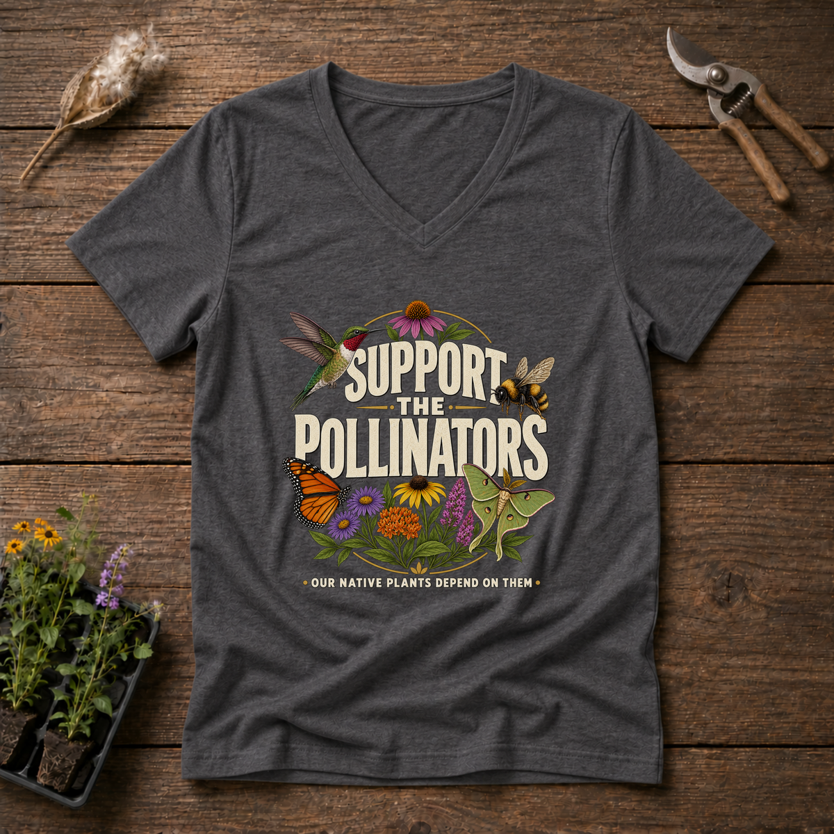 Support The Pollinators V-Neck Tee