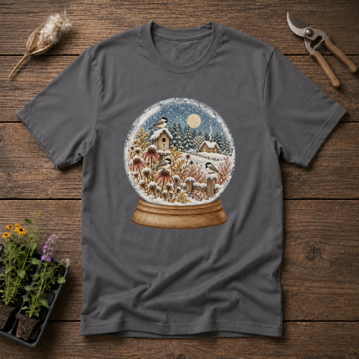 Woodland Snow Globe T-Shirt in Charcoal