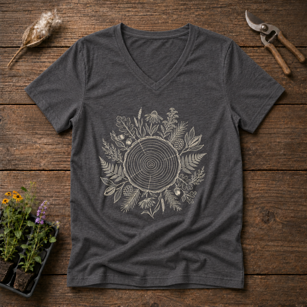 Native Forest Circle V-Neck Tee in Charcoal