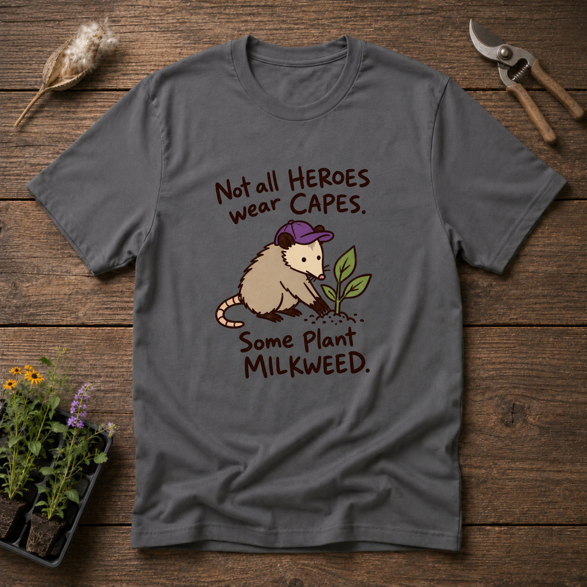 Heroes Plant Milkweed T-Shirt in Charcoal
