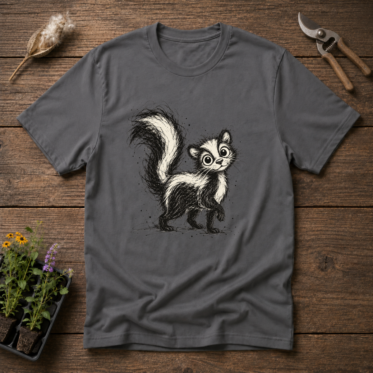 Scribble Skunk T-Shirt in Charcoal