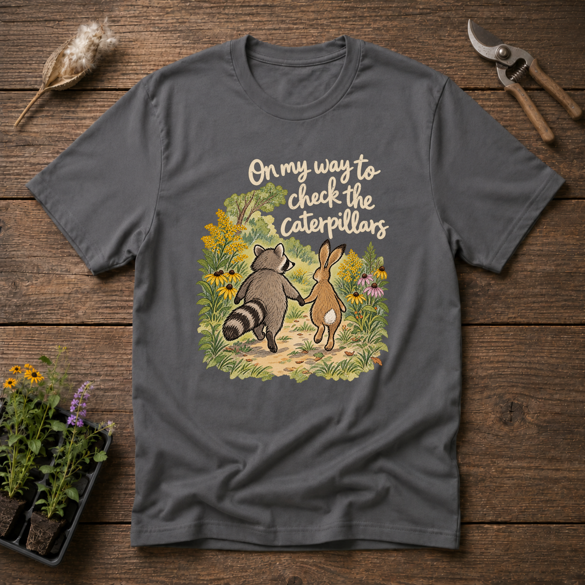 Checking The Caterpillars T-Shirt in Charcoal