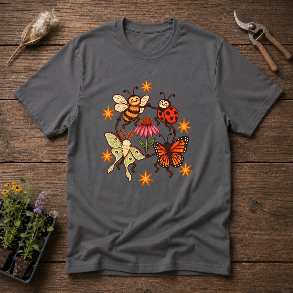 Dancing Pollinators T-Shirt in Charcoal