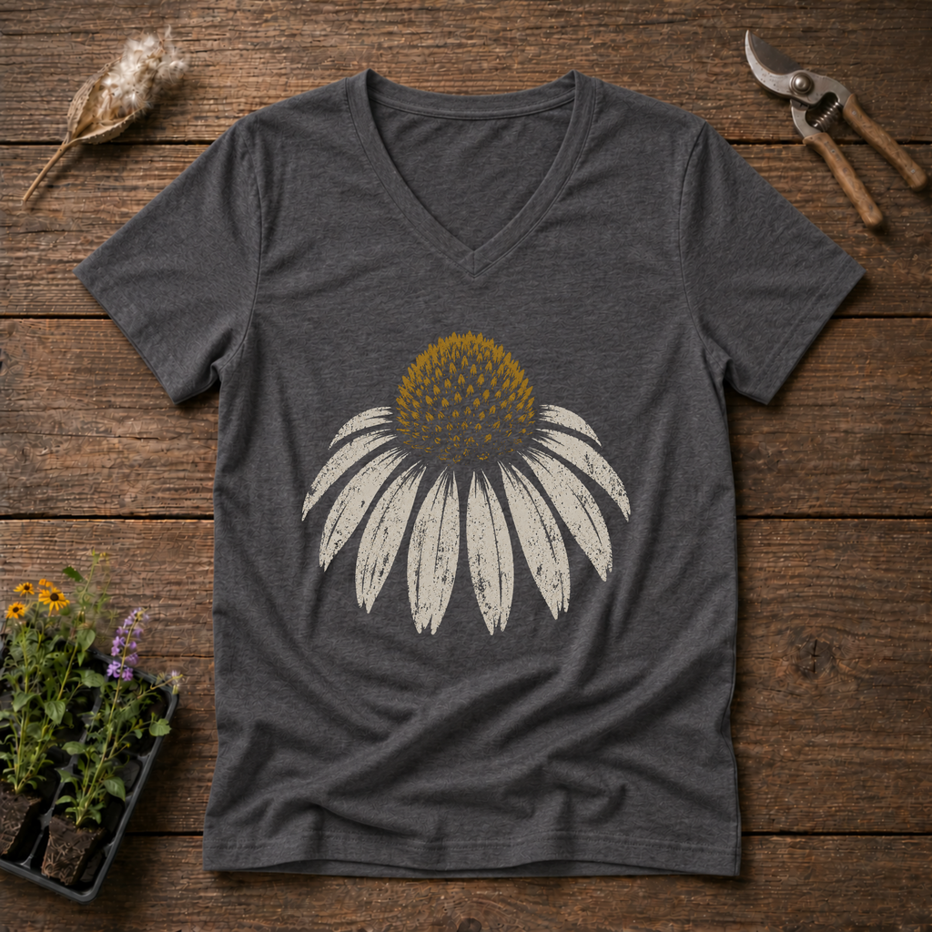 Vintage Coneflower V-Neck Tee
