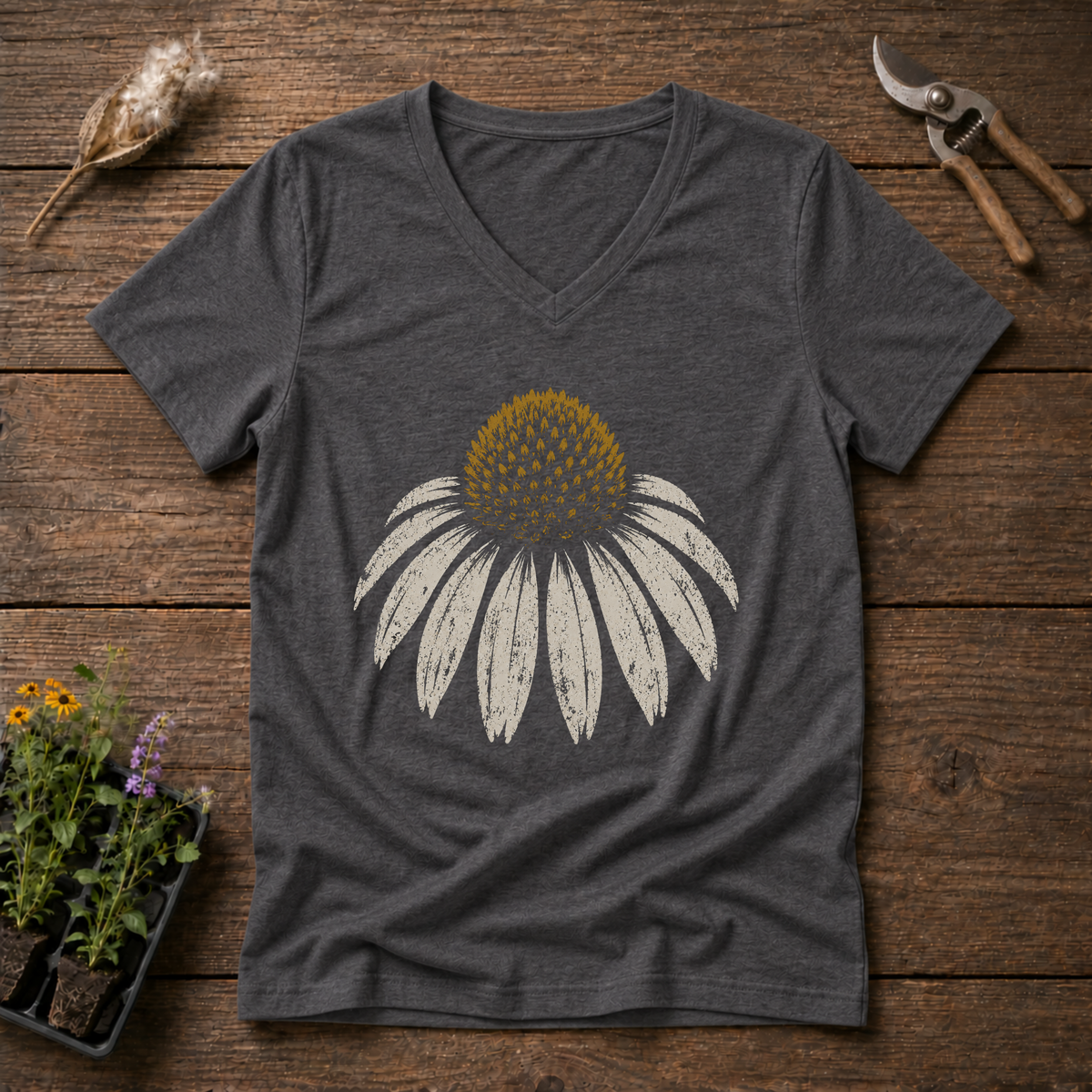 Vintage Coneflower V-Neck Tee