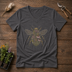 Botanical Bee V-Neck Tee in Charcoal