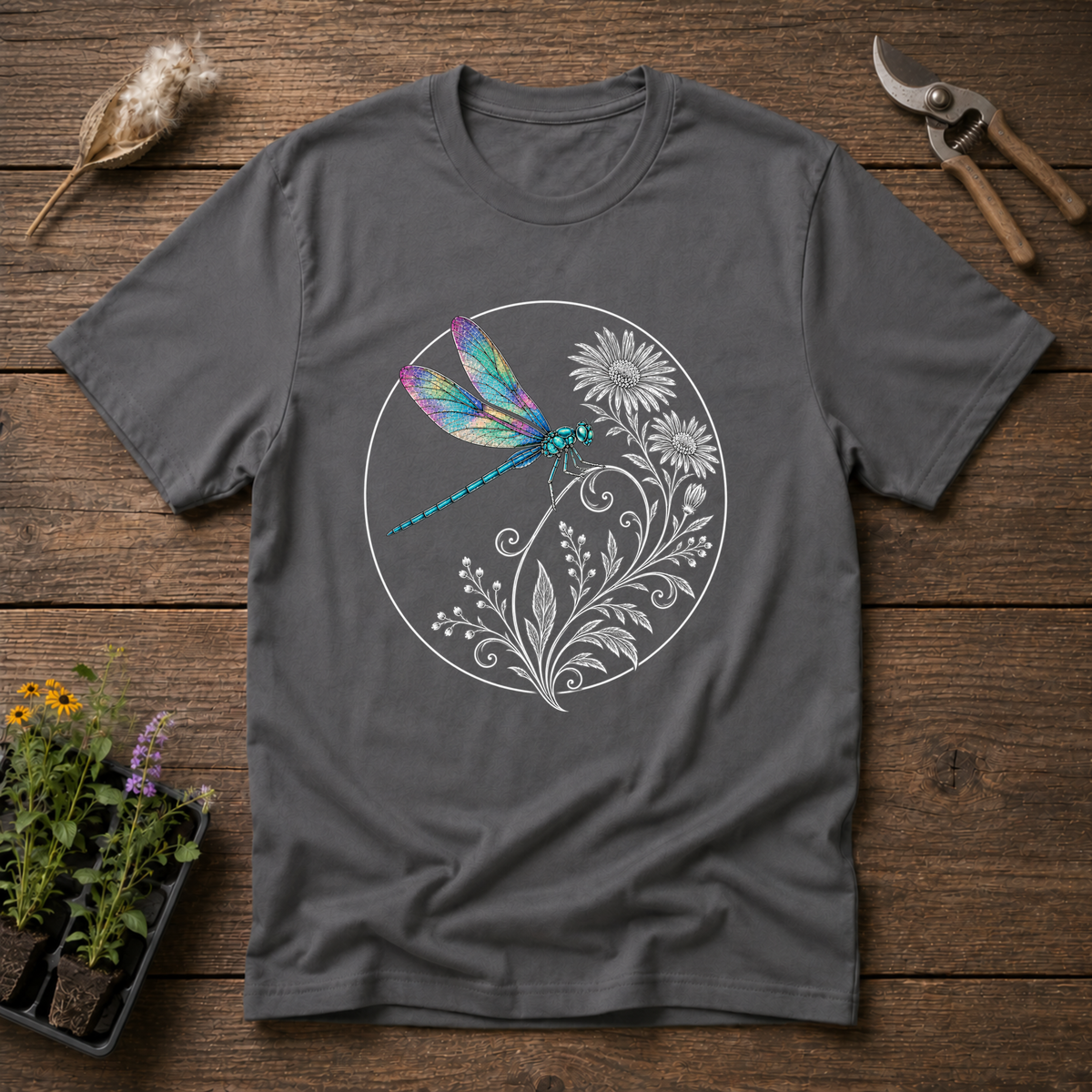 Iridescent Dragonfly T-Shirt in Charcoal