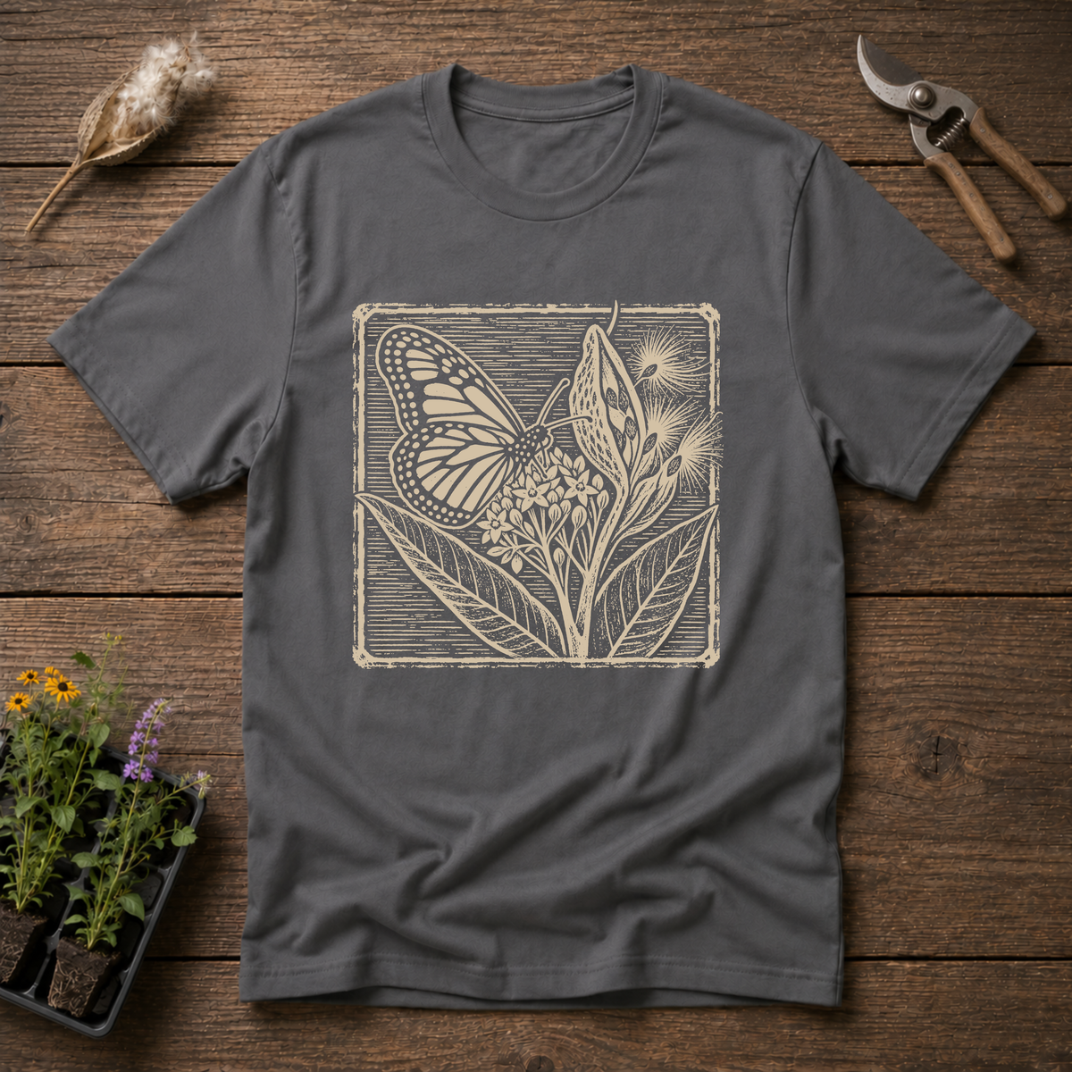 Monarch Milkweed Linocut T-Shirt