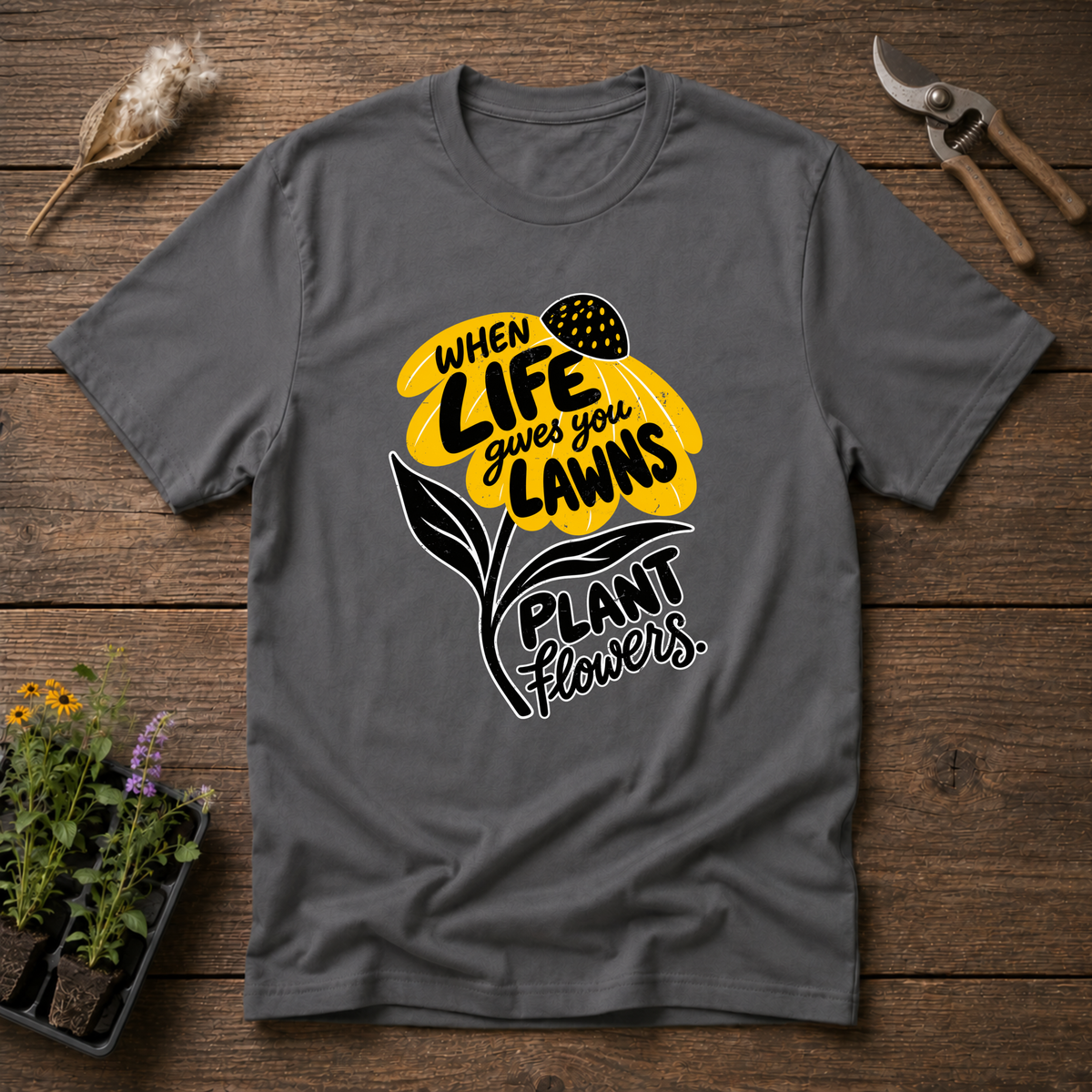 Plant Flowers Instead T-Shirt in Charcoal