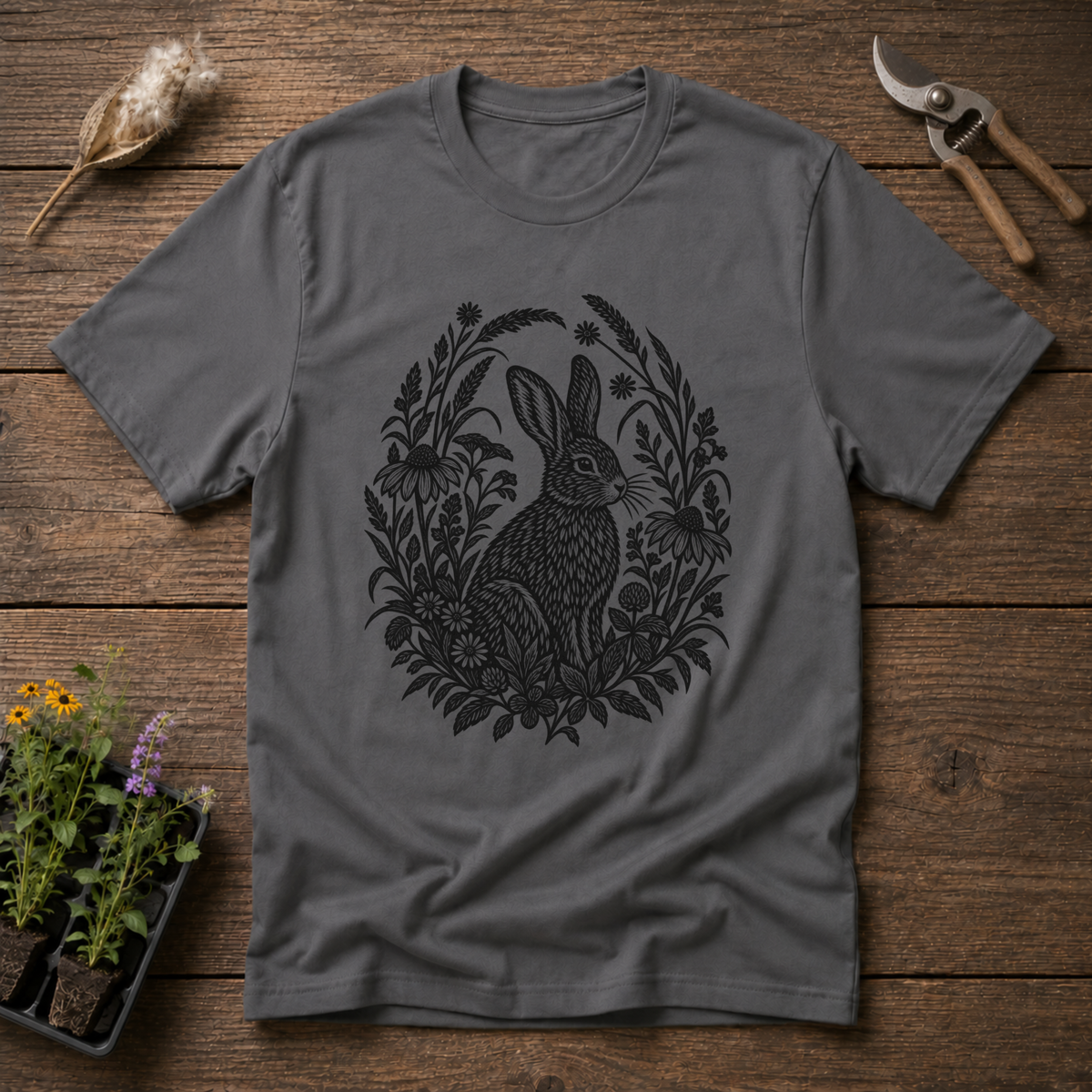 Meadowland Hare T-Shirt in Charcoal