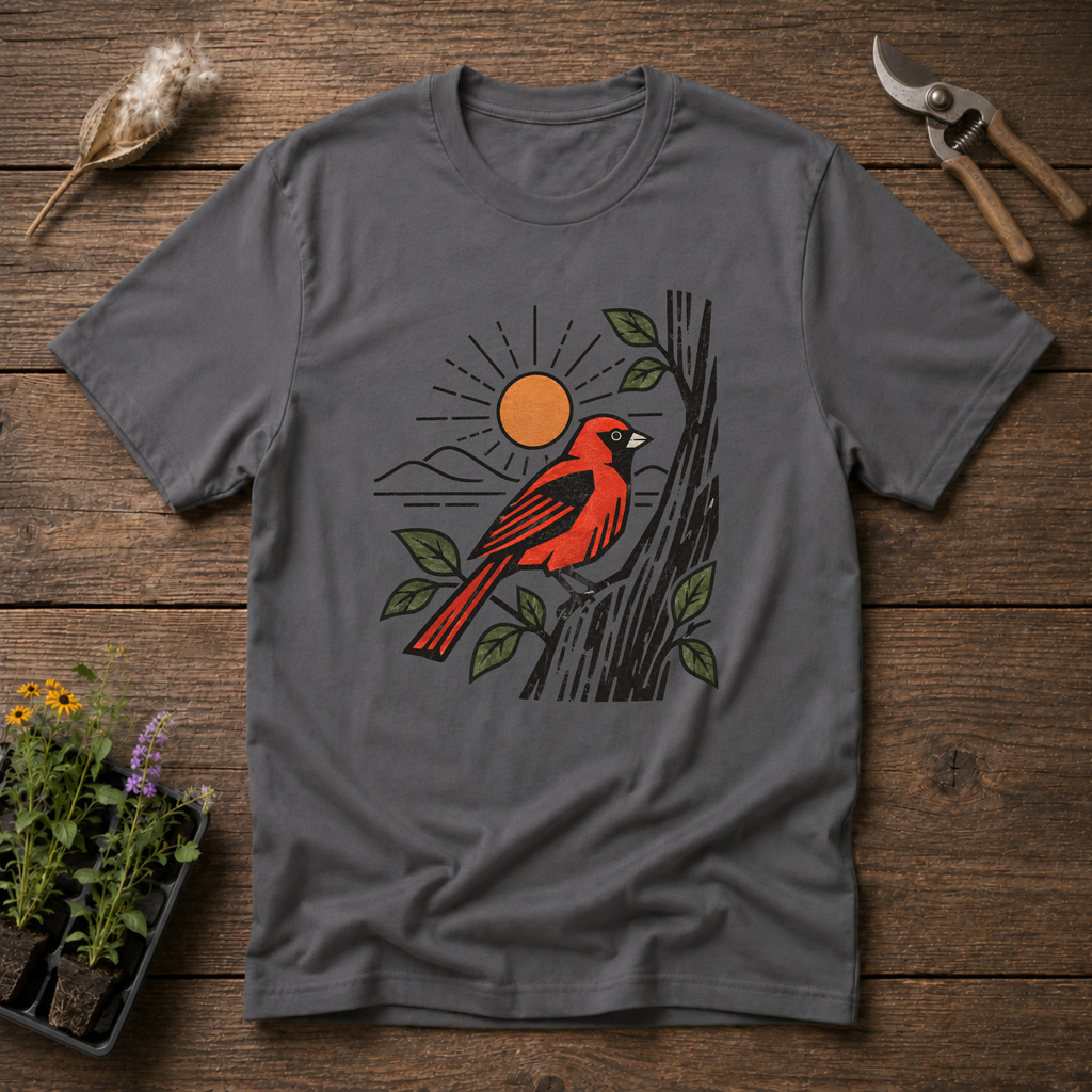 Scarlet Tanager Bird T-Shirt in Charcoal