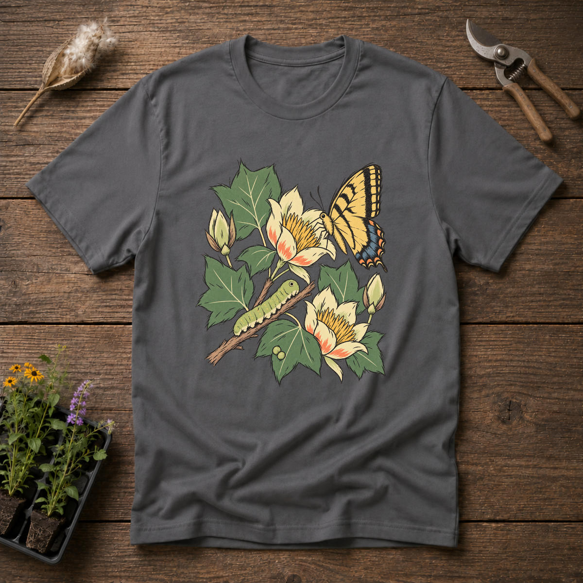 Whimsical Swallowtail T-Shirt in Charcoal