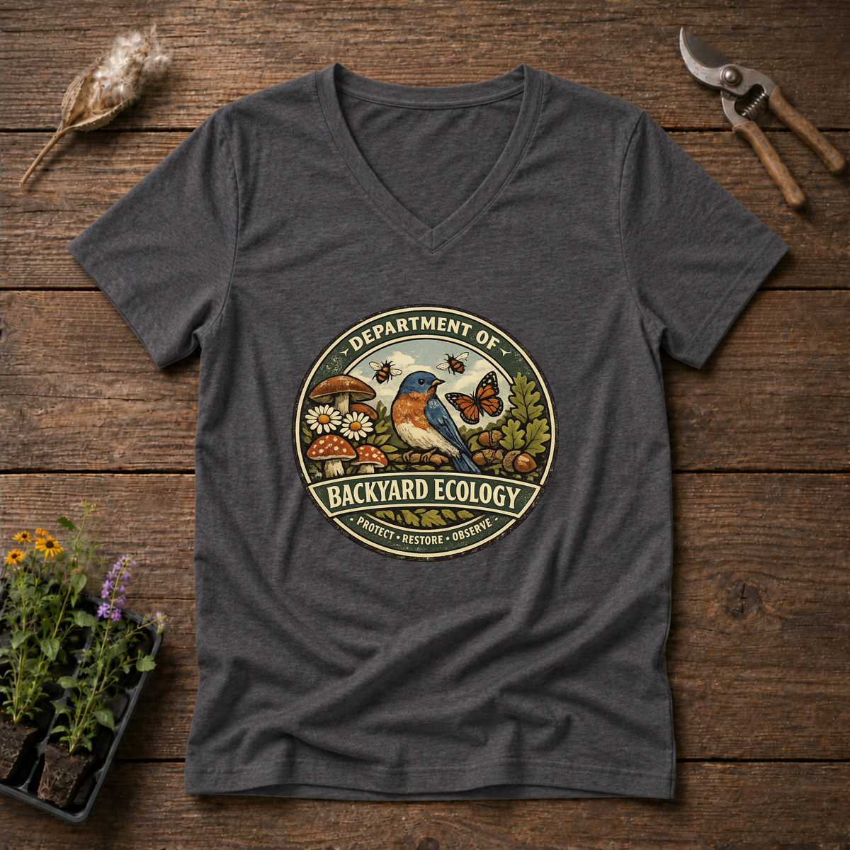 Backyard Ecology V-Neck Tee