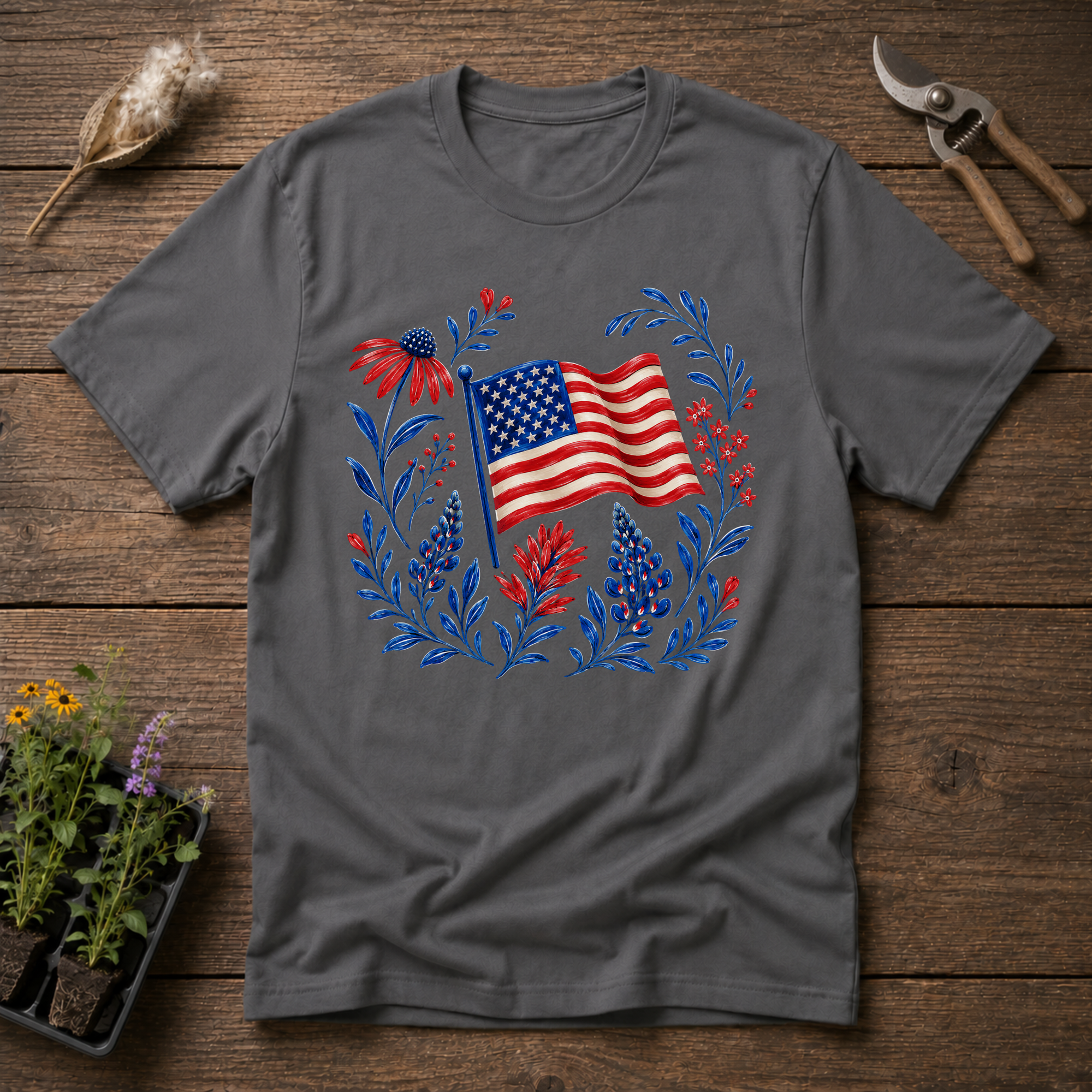 Floral American Flag T-Shirt