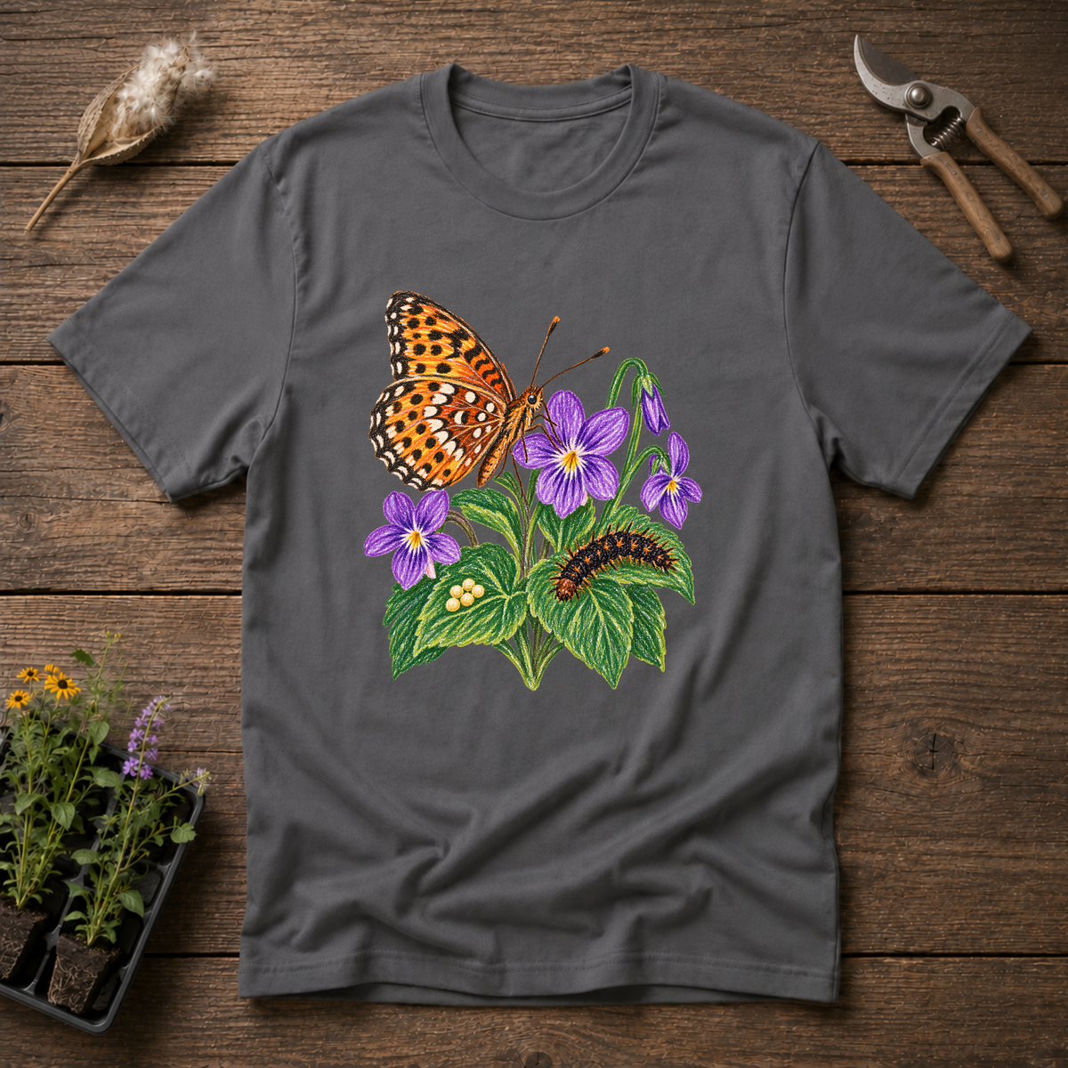 Great Spangled Fritillary T-Shirt in Charcoal