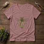 Botanical Bee V-Neck Tee in Mauve
