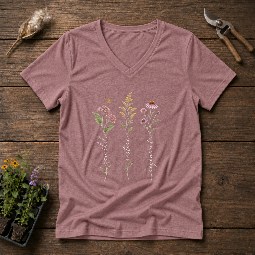 Rewild Restore Regenerate V-Neck Tee in Mauve