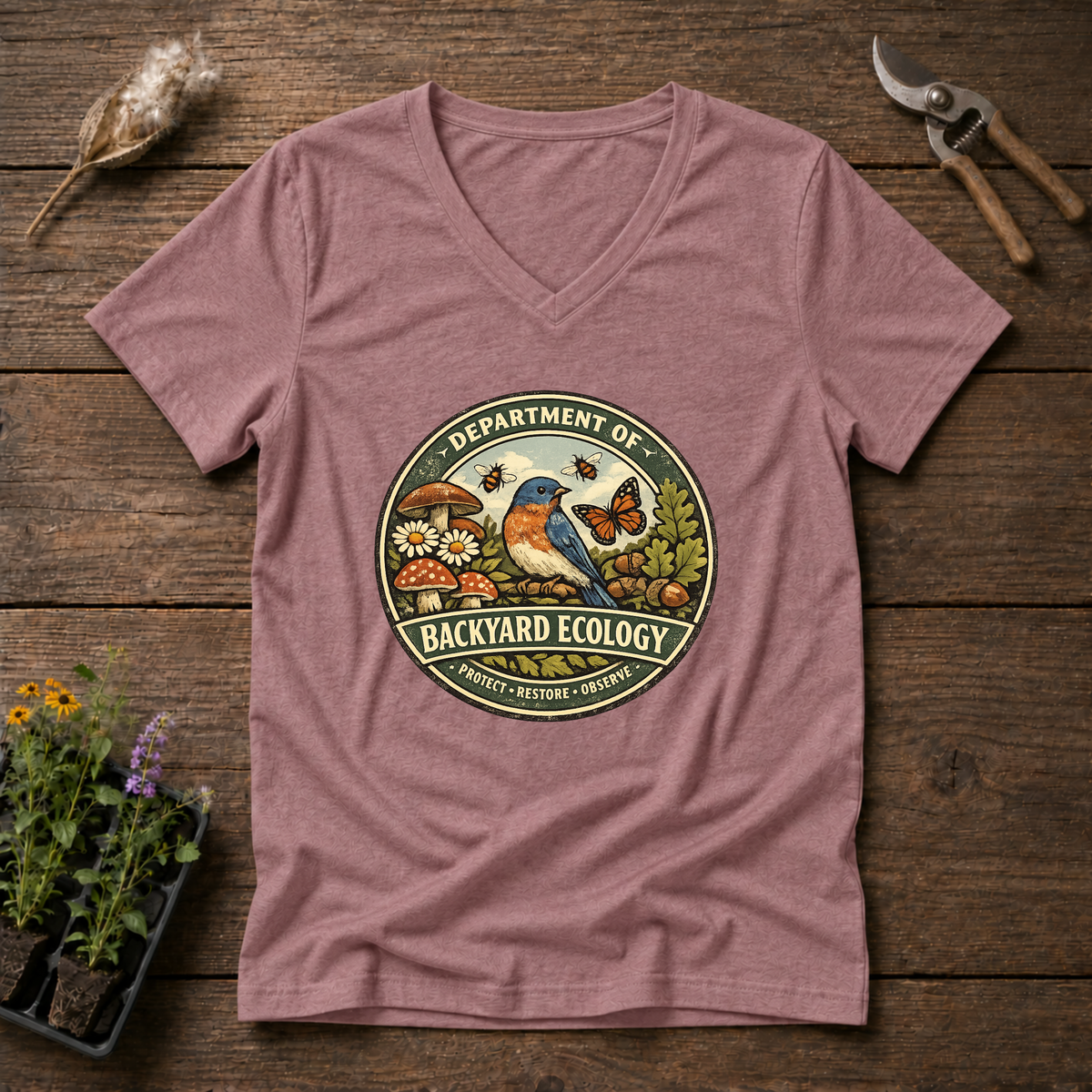 Backyard Ecology V-Neck Tee