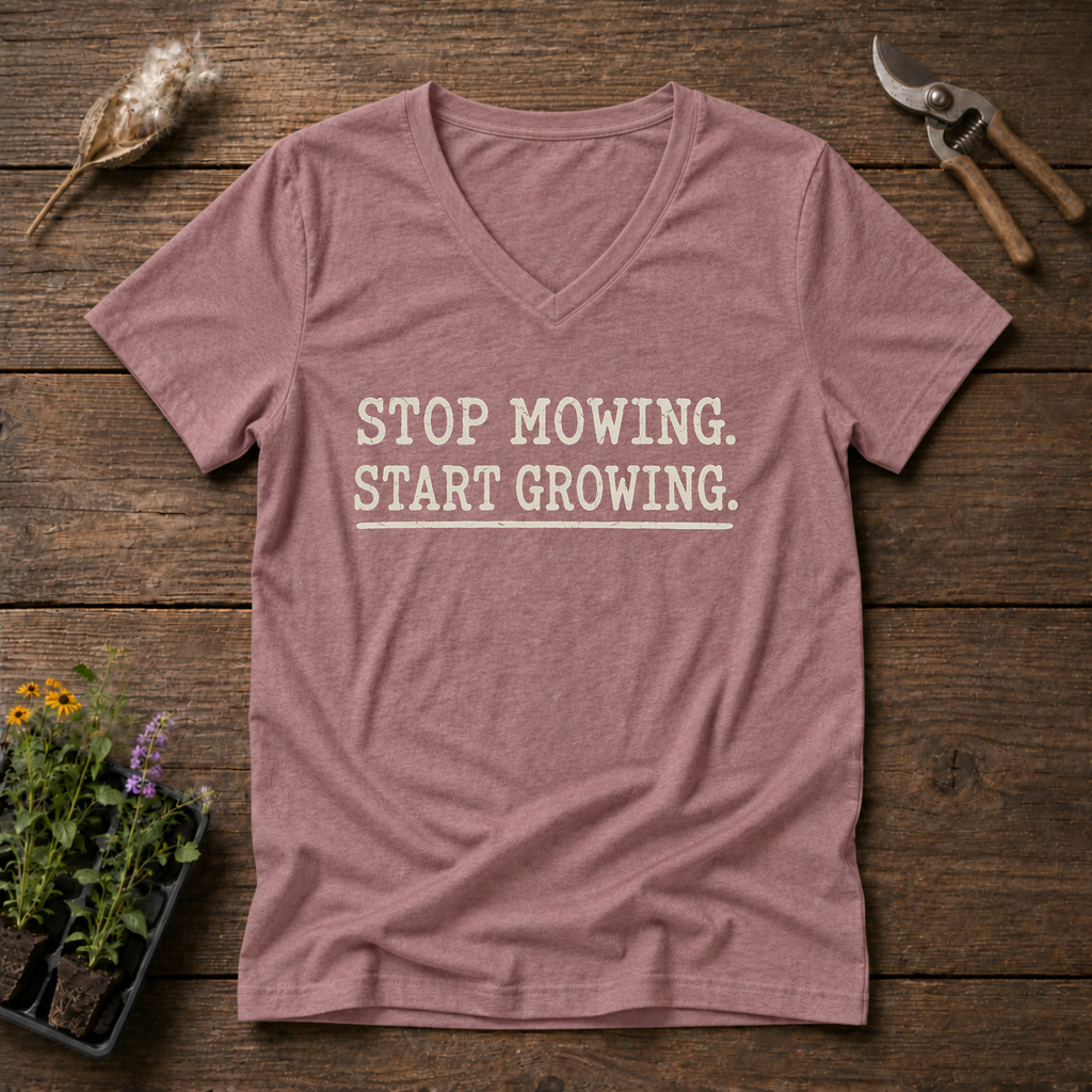 Stop Mowing V-Neck Tee